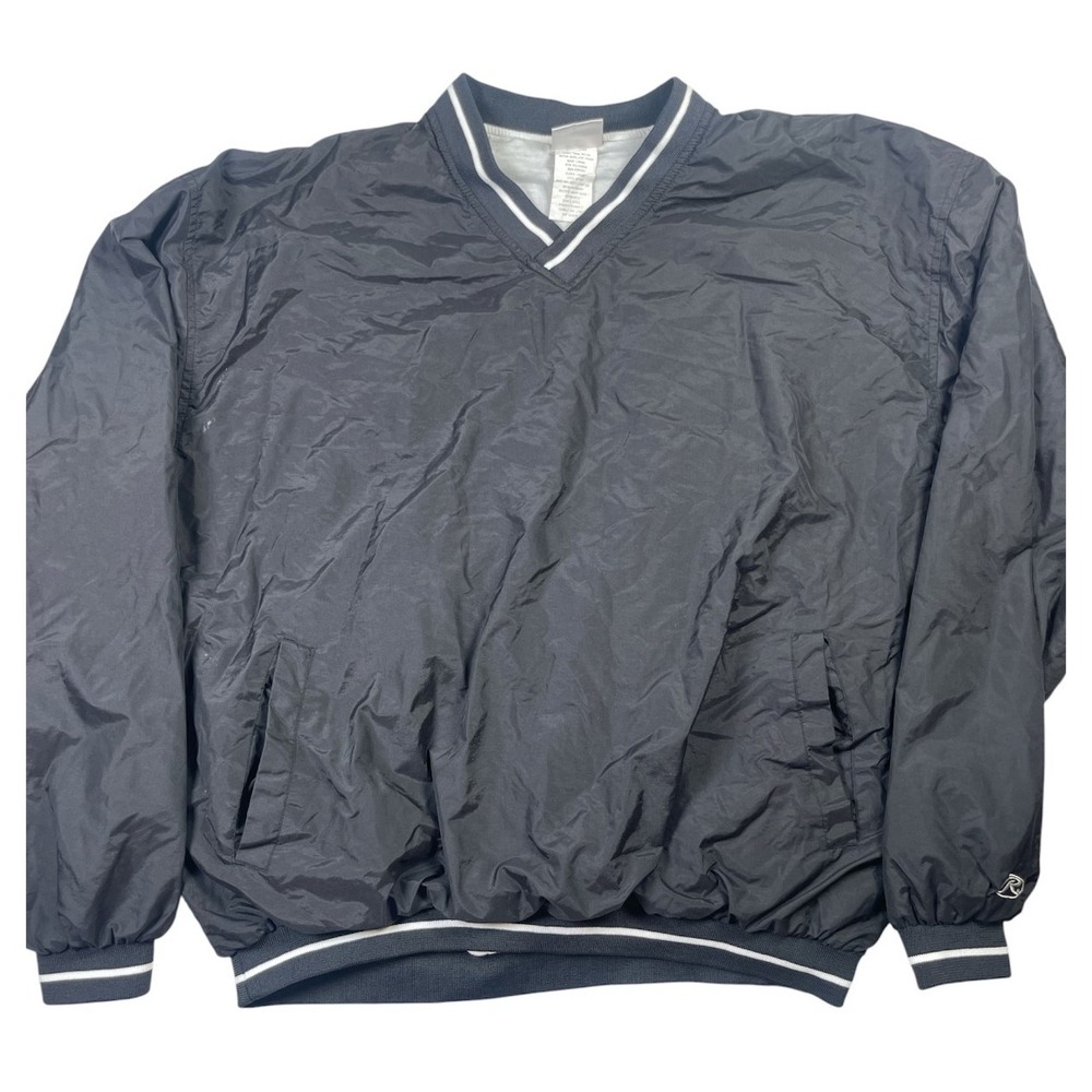 Vintage Rawlings Windbreaker‎ Pullover Jacket Men's 2XL Black V-Neck Windshirt